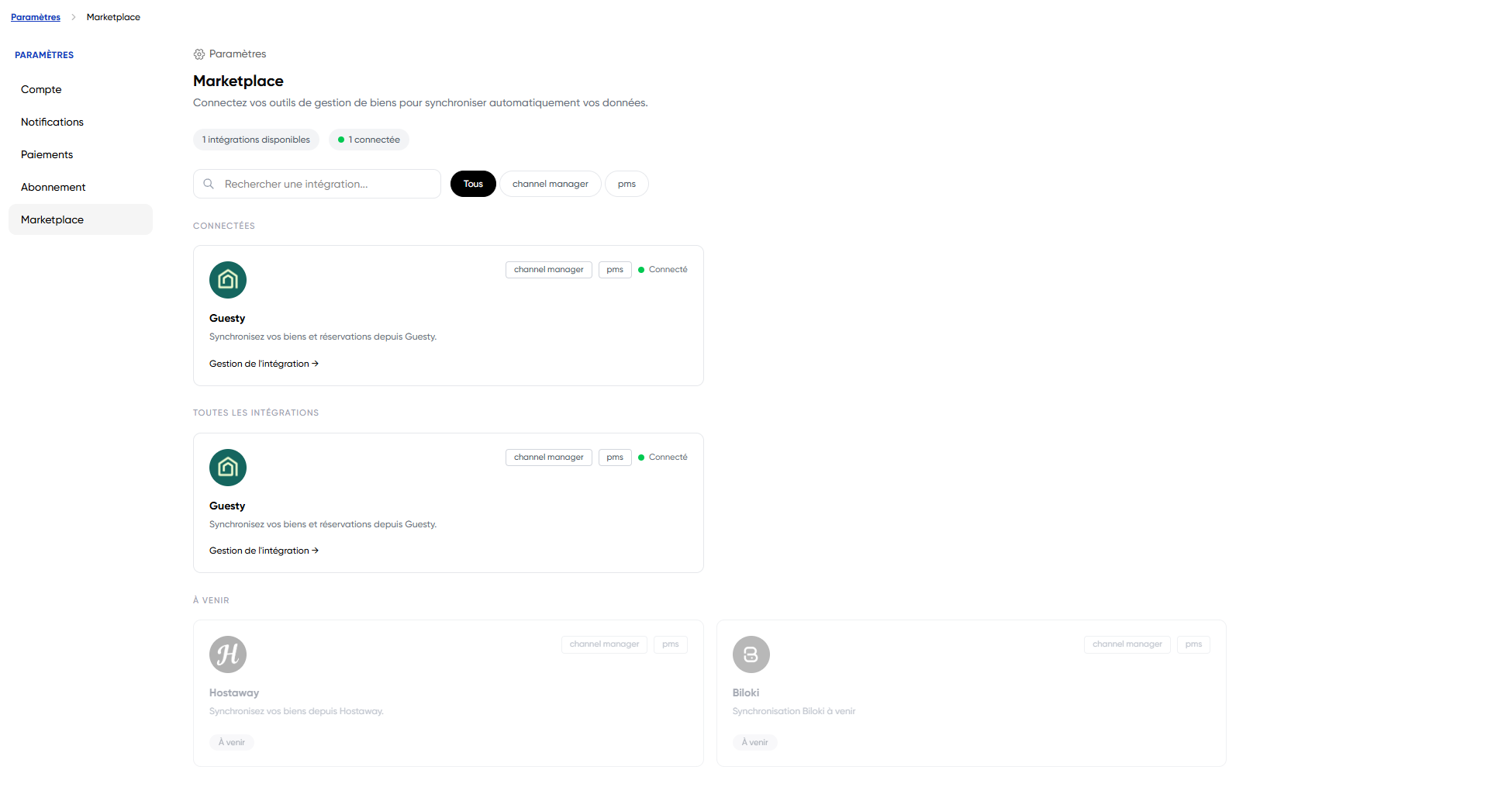 Marketplace Unlocker — vos intégrations en un coup d'œil